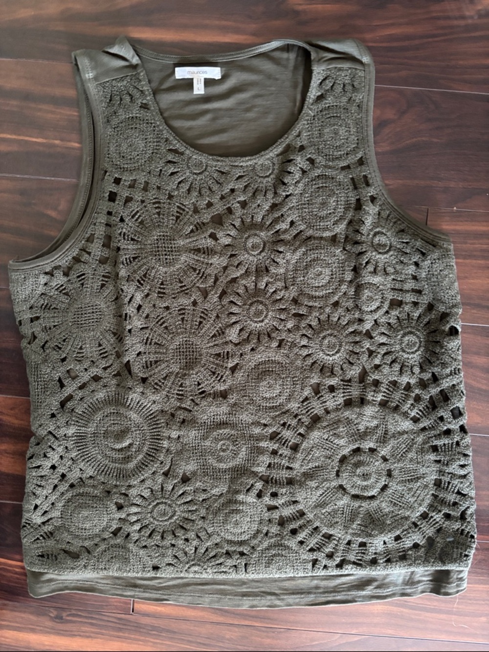 Maurices Olive Crochet Layered Tank